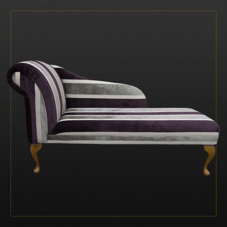 LUXE 52" Medium Chaise Longue in an Eleganza Broad Stripe Grey/Damson Fabric