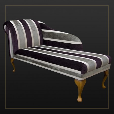 LUXE 52" Medium Chaise Longue in an Eleganza Broad Stripe Grey/Damson Fabric