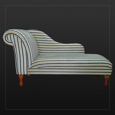 LUXE 60" Large Chaise Longue in an Eleganza Gold, Honey and Black Candy Stripe Fabric