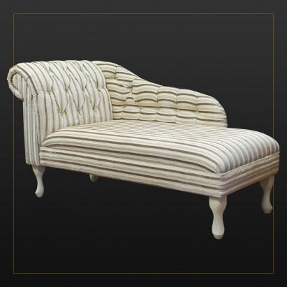 LUXE 56" Medium Buttoned Chaise Longue in an Eleganza Candy Stripe Honey & Cream Chenille Fabric