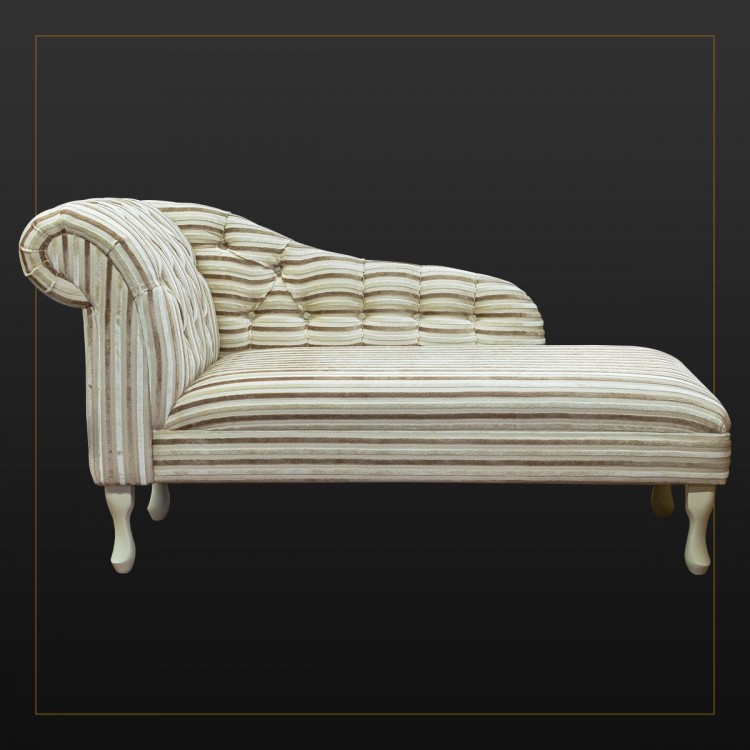 Buttoned Chaise Longue in Honey & Cream Chenille Fabric