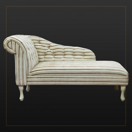 LUXE 56" Medium Buttoned Chaise Longue in an Eleganza Candy Stripe Honey & Cream Chenille Fabric