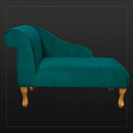 LUXE 41" Mini Chaise Longue in an AquaVelvet Teal Velvet Fabric