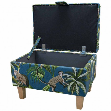 Storage Footstool, Ottoman, Pouffe in a Monkey Teal 100% Cotton Print Fabric