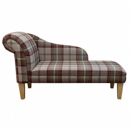 LUXE 52" Medium Chaise Longue in a Balmoral Mulberry Tartan Fabric