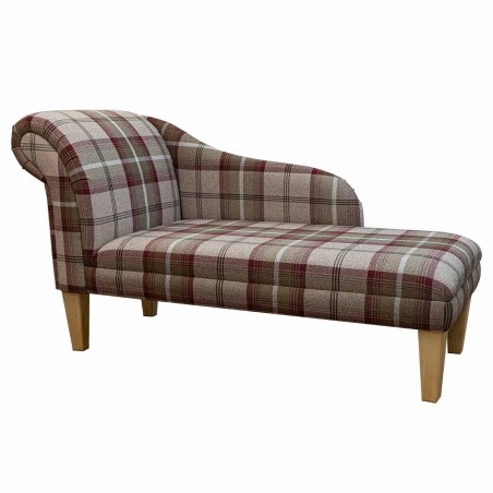 LUXE 52" Medium Chaise Longue in a Balmoral Mulberry Tartan Fabric