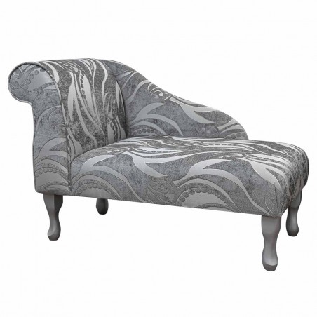 41" Mini Chaise Longue in a Zest Tribal Flower Silver Fabric