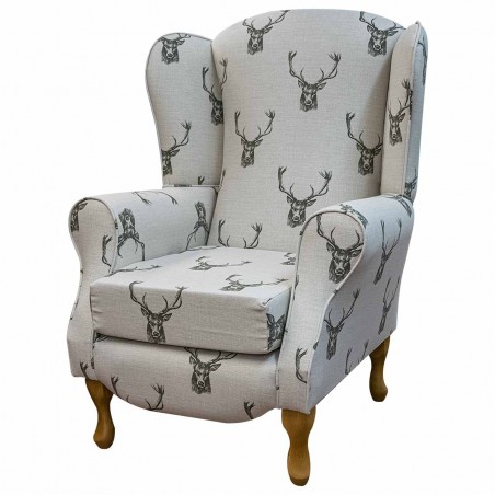 Duchess Wingback Armchair and Matching Footstool in a Stag Cotton Fabric