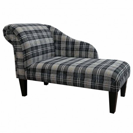 LUXE 45" Medium Chaise Longue in a Lana Granite Plaid Tartan Fabric