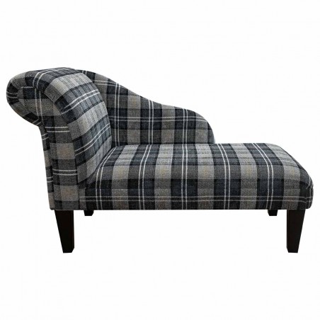 LUXE 45" Medium Chaise Longue in a Lana Granite Plaid Tartan Fabric