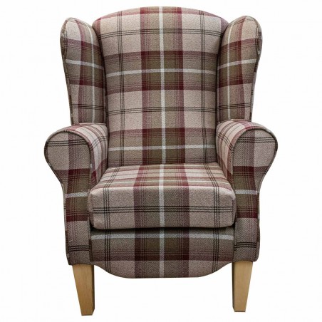 LUXE Duchess Wingback Armchair in a Balmoral Mulberry Tartan Fabric