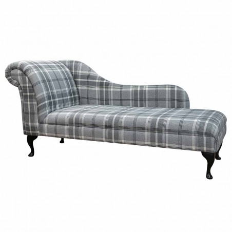 LUXE 70" Large Chaise Longue in a Balmoral Dove Grey Tartan Fabric