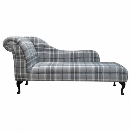 LUXE 70" Large Chaise Longue in a Balmoral Dove Grey Tartan Fabric