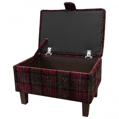 LUXE Storage Footstool, Ottoman, Pouffe in a Lana Red Tartan Fabric