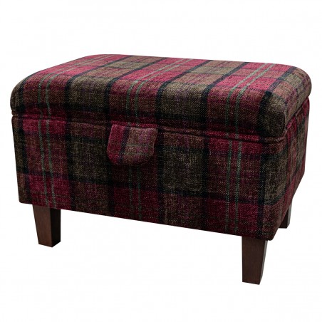 LUXE Storage Footstool, Ottoman, Pouffe in a Lana Red Tartan Fabric