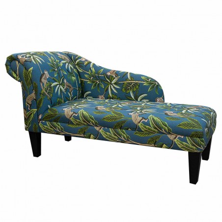 52" Medium Chaise Longue in a Monkey Teal 100% Cotton Print Fabric