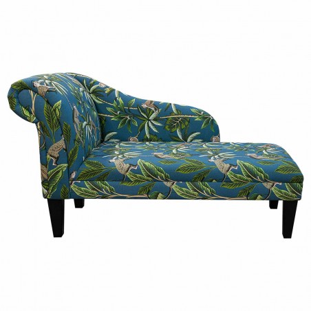 52" Medium Chaise Longue in a Monkey Teal 100% Cotton Print Fabric