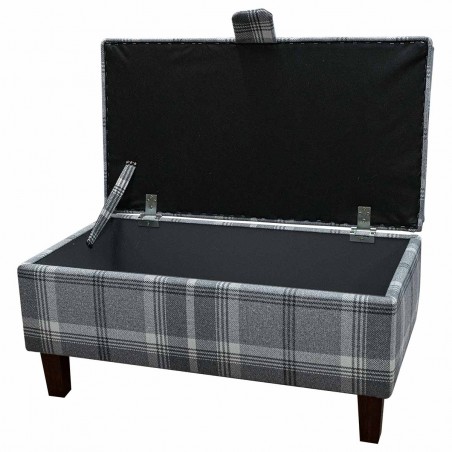 LUXE Buttoned Tartan Storage Footstool, Ottoman, Pouffe in a Balmoral Dove Grey Tartan Fabric