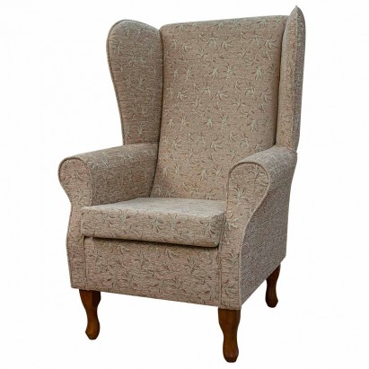 Large High Back Chair in a Camden Leaf Cocoa Fabric