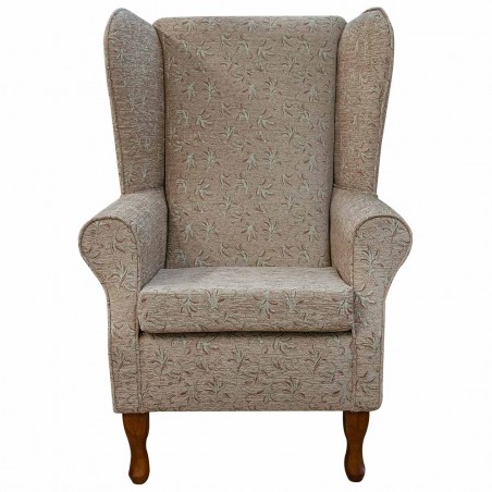 Large High Back Chair in a Camden Leaf Cocoa Fabric