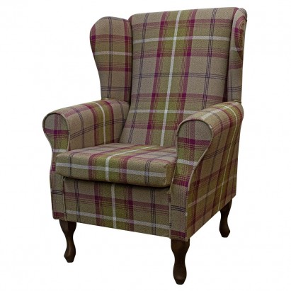 LUXE Medium Wingback Fireside Westoe Chair in a Balmoral Heather Tartan Fabric