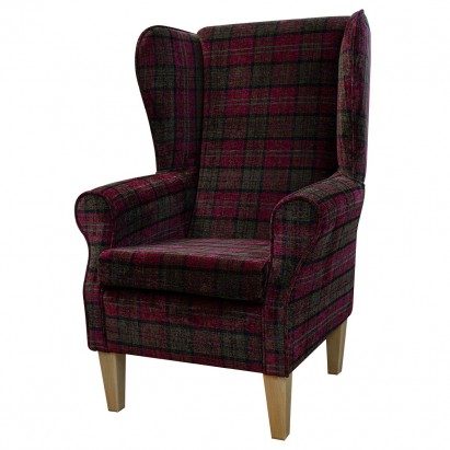 LUXE Large High Back Chair in a Lana Red Tartan Fabric