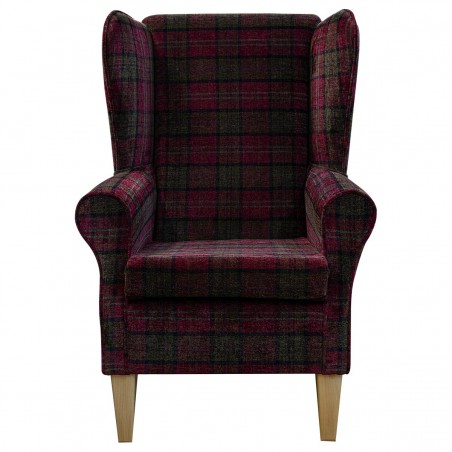 LUXE Large High Back Chair in a Lana Red Tartan Fabric