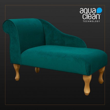 LUXE 41" Mini Chaise Longue in an AquaVelvet Teal Velvet Fabric