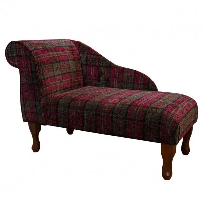 LUXE 41" Mini Chaise Longue in a Lana Red Tartan Fabric