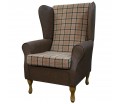 LUXE Large High Back Chair in a Lana Dune Tartan & Infinity Truffle Faux Leather