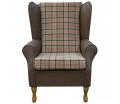 LUXE Large High Back Chair in a Lana Dune Tartan & Infinity Truffle Faux Leather