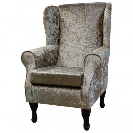 Standard Wingback Fireside Westoe Chair in a Shimmer Stone Crushed Velvet Fabric