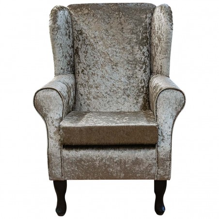 Standard Wingback Fireside Westoe Chair in a Shimmer Stone Crushed Velvet Fabric