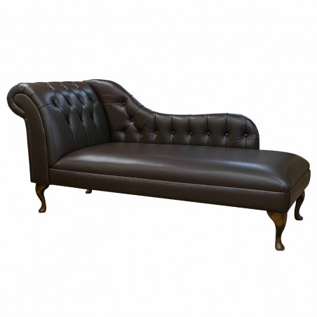 70" Large Chesterfield Buttoned Chaise Longue in Medal Chocolate Expresso Genuine Brown Leather