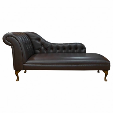 70" Large Chesterfield Buttoned Chaise Longue in Medal Chocolate Expresso Genuine Brown Leather