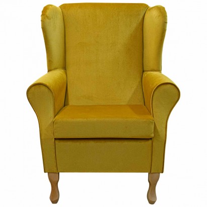 Medium Wingback Fireside Westoe Chair in a Malta Gold Deluxe Velvet Fabric