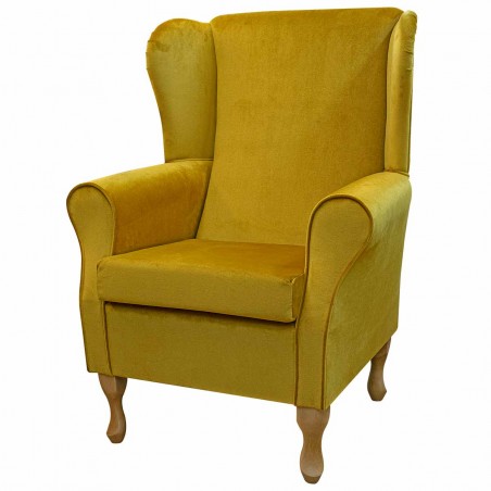 Medium Wingback Fireside Westoe Chair in a Malta Gold Deluxe Velvet Fabric