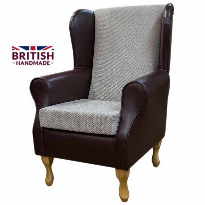 Wingback Chair In Chestnut Brown Faux, Brown Leather Fireside Chair