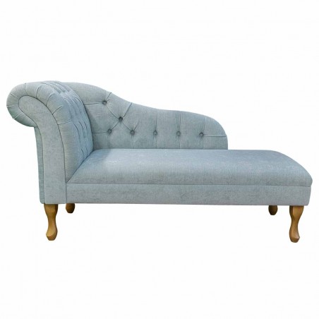 56" Medium Buttoned Chaise Longue in a Pimlico Crush Duck Egg Fabric