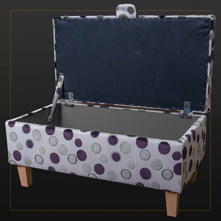 LUXE Storage Footstool, Ottoman, Pouffe in an Eleganza Spot Grey And Damson Fabric