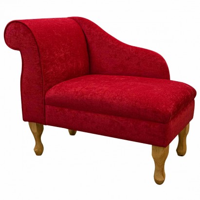 Pastiche Slub Spruce Grey Fabric 36 Mini Classic Chaise Longue Small Chair Seat Right Facing With Queen Anne Legs 