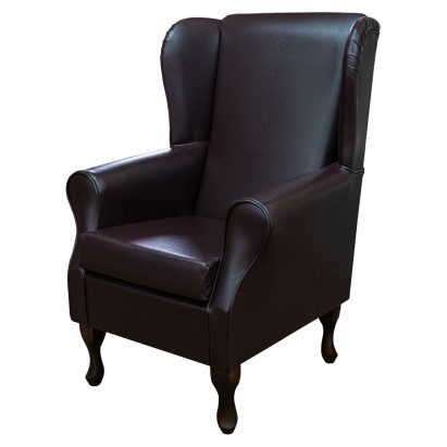 Standard Wingback Chair In Durham Faux, Brown Leather Fireside Chair