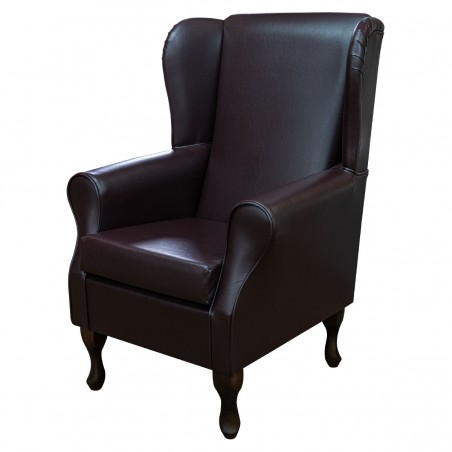 Standard Wingback Fireside Westoe Chair in a Durham Faux Brown Leather Fabric