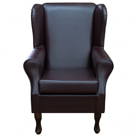 Standard Wingback Fireside Westoe Chair in a Durham Faux Brown Leather Fabric