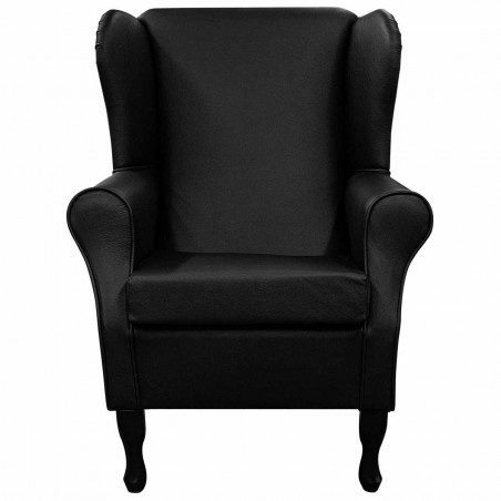 Medium Wingback Fireside Westoe Chair in a Madras Black Genuine Leather