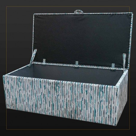 LUXE Storage Bench Ottoman in an Extravaganza Stripe Burst Teal Fabric