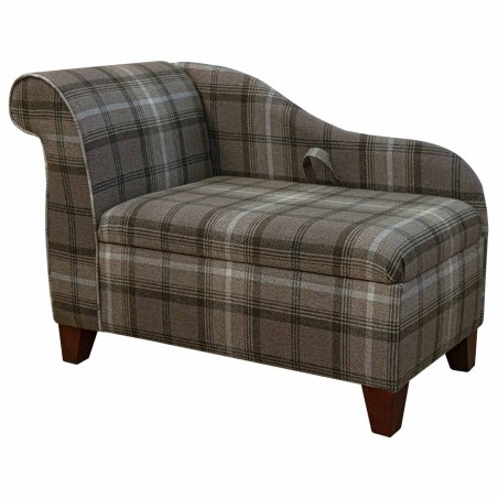 LUXE 41" Storage Chaise Longue in a Sophie Check Chocolate Fabric