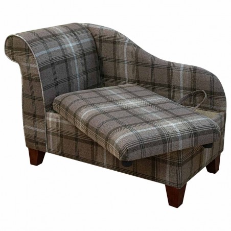 LUXE 41" Storage Chaise Longue in a Sophie Check Chocolate Fabric