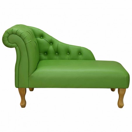 41" Mini Chesterfield Buttoned Chaise Longue in Apple Green Genuine Leather