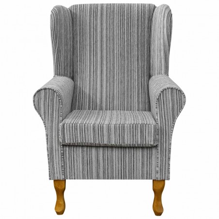 Standard Wingback Fireside Westoe Chair in a Maida Vale Candy Stripe Grey Fabric